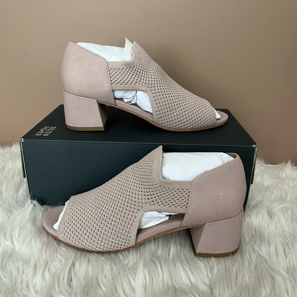 {Eileen Fisher} Ferris Knit Sandal with Block Heel in Blush - Womens 8M - NWT